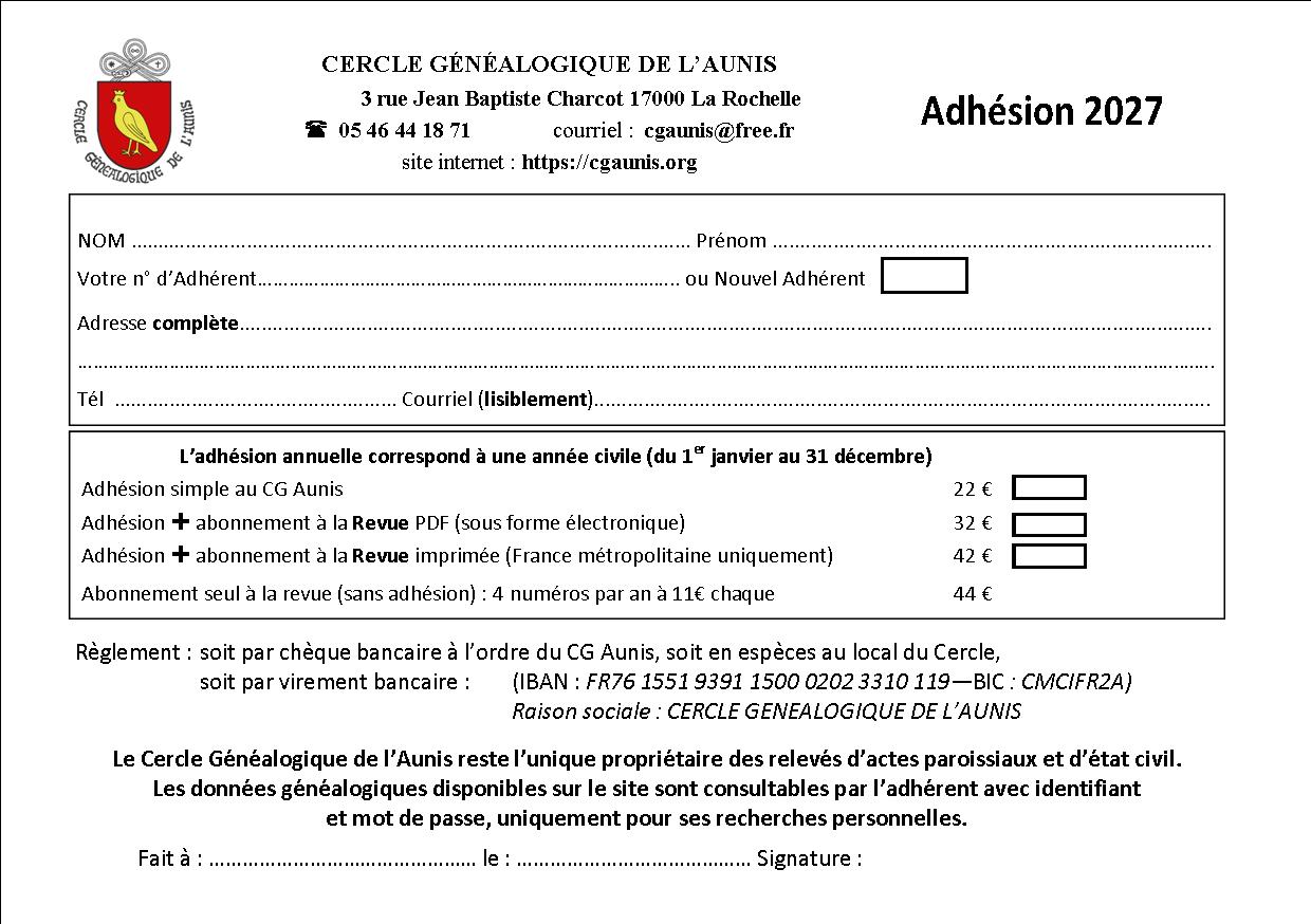 Bulletin d'adhésion 2027